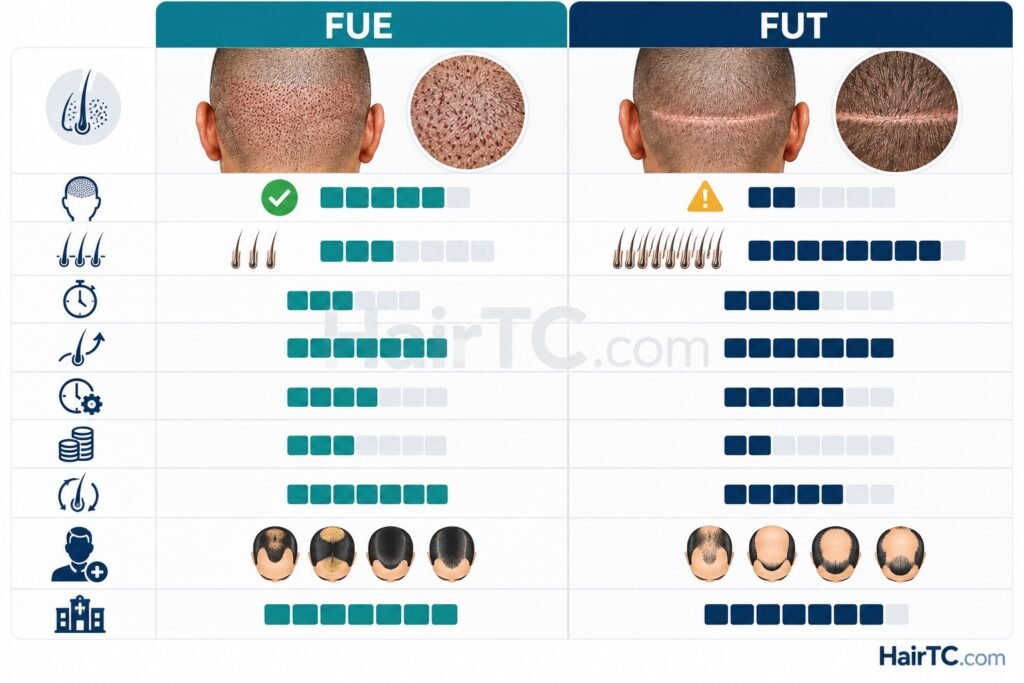 FUE vs FUT Hair Transplant Comparison Chart