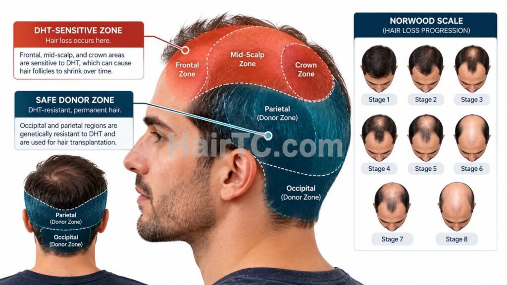 Hair Loss Zones and Norwood Scale Large