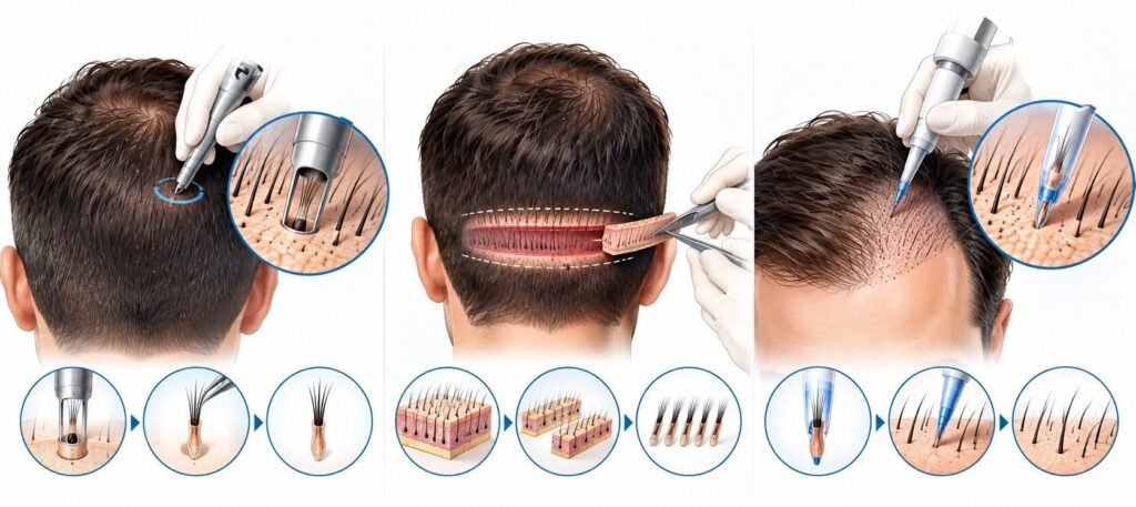 hait transplant techniques side by side